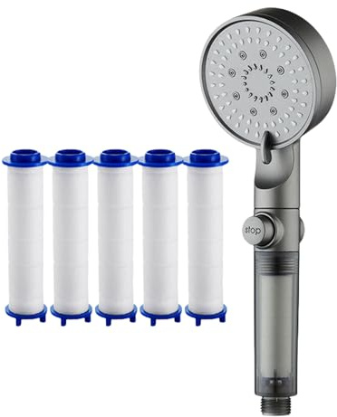 Handheld Shower Head,Filter Shower Head with 5 Modes - Adjustable Sprayer with Silicone Nozzles for Bathroom Home Dorm RV Camping Outdoor Gym