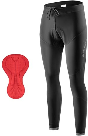 ROCKBROS Pantaloni Lunghi da Ciclismo da Uomo con 3D Gel Imbottito, Pantaloni a Compressione Termica Bici Caldo Antivento e Traspirante, per Running MTB Bicicletta, Nero