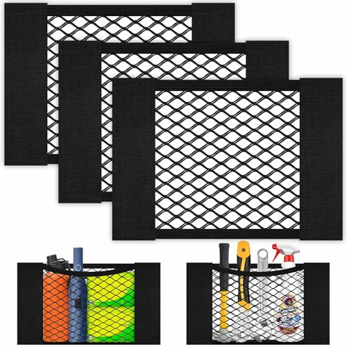 AOOWU Red de Bolso Coche, 3 PCS 30 x 25 cm Almacenamiento para Maletero de Coche, Bolsa de Organizador Tronco de Coche con Mágicas Pegatinas, Net Malla de Vehículo Pocket Organizer para Coche y Hogar