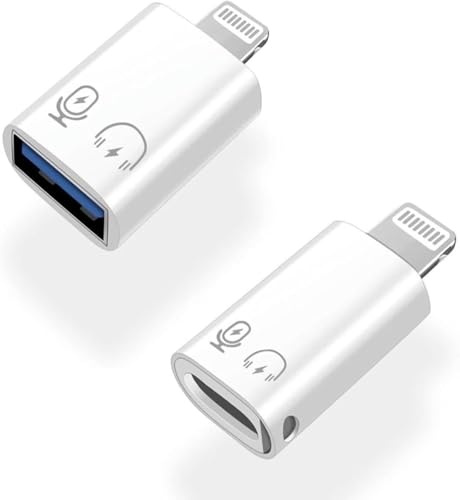 Adaptateur USB C Femme à Lightning Mâle, Lightning Mâle à USB-A Femme USB OTG Connecteur pour iPhone 14/13/12/11/8/7/6/iPad, Microphone audio Support Enregistrement Ne prend pas en charge les appels
