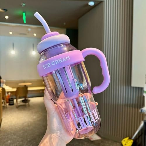 Yhenlovtt Gobelet en plastique étanche de 1 300 ml avec paille pour femme - Bouteille d'eau isotherme de grande capacité pour l'extérieur, camping, randonnée (A)