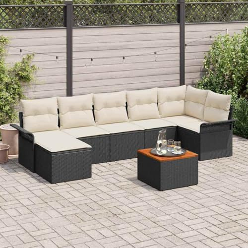 Frdhee Muebles de exterior Balcón Lounge Set de muebles de balcón Grupo de asientos,Juego de sofá de jardín 8 piezas de ratán polivinílico negro, grupo de asientos para jardín, terraza y balcón, fácil
