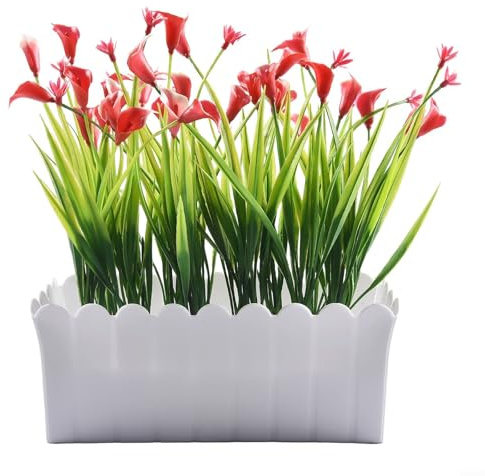 ZWEquipint Piante artificiali con vaso, fiori di giglio finto in vaso, decorazione per la casa e il giardino, in plastica, per interni ed esterni, da tavolo, ufficio, scrivania, mensola, 19 cm (rosso)