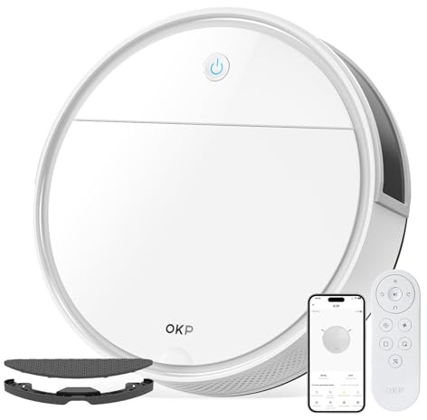 OKP Robot Vacuum Cleaner with Mop, 5000pa, 180min, Auto Carpet Boost | 3 In 1 Robot Vacuum and Mop, Precise Obstacle Avoidance, 2.99in thin, Self-charging, App/Alxea/WiFi, for Pet Hair, Carpets