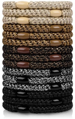 OSDUE 15 Élastiques À Cheveux Tressés Pour Cheveux Épais, Multicolores Mode | Bandes en Coton Doux Tissé, Durable, Portable Aussi En Bracelet pour Femmes Fille, Queues Cheval, Cheveux Epais Bouclés, Brun