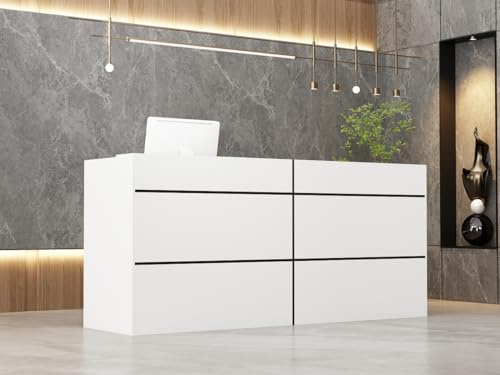 große Empfangstheke mit großer Arbeitsfläche, Empfangstresen, Rezeption, Rezeptionstheken, Laden-Theke, Verkaufstheke, Rezeptionsmöbe, weiß, MDF, 220 cm X 110 cm X 60 cm