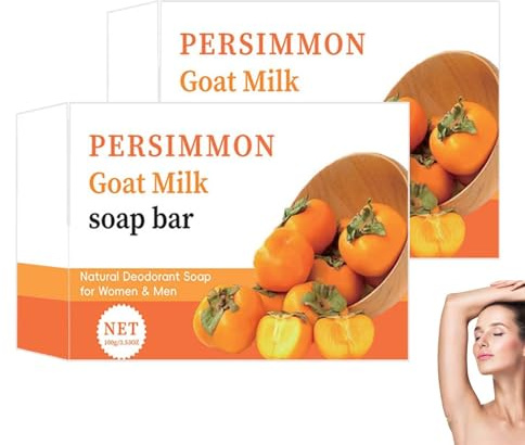 Persimmon Soap Anti Odor Persimmon Soap with Goats Milk, Deodorant Soaps Bars for Old People Smell, Face Soaps for Strong Odor Smell Remove, Deep Cleaning and Moisturizing, Brightens Skin (2PC)