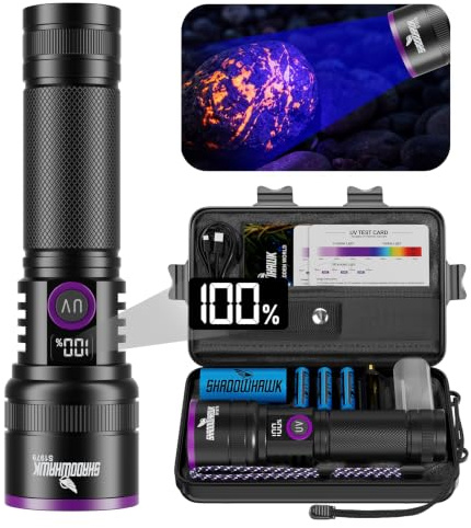 Shadowhawk 365nm Lampe Torche UV, 30W Lumiere Noire Avec Lentille Filtrante | 4-Cœurs Lampe Ultraviolet Rechargeable, Alliage D'aluminium Lampe Wood pour Détecteur d'Urin,Roche,Fluorescéine,Banknotes