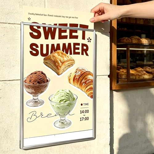 Pantalla LED Publicitaria A4/A3/A2/A1, Caja De Luz LED Para Montaje En Pared, LED Menu Restaurante Ultrafino Con Cristal Templado, Para Publicidad En Cines, Teatros, Cafeterías Y Tiendas Silver-A3