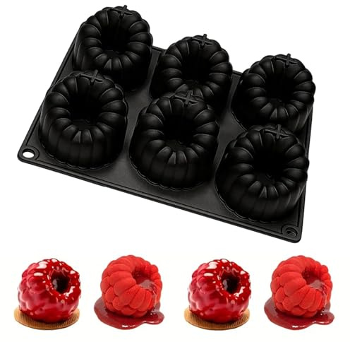 Molde de Silicona con Forma de Frambuesa, 6 Cavidades Molde Silicona Postre | Moldes para Frutas Reutilizable, para Tartas de Mousse, Brownies, Gelatina y Dulces (Negro)