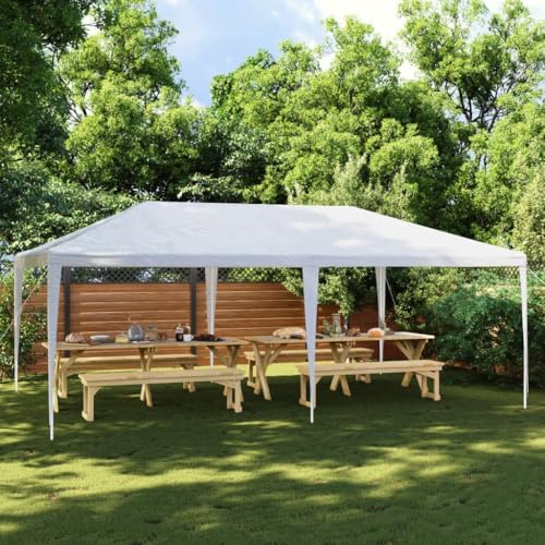 Gazebo per feste, 4 x 6 m, bianco, con telaio in ferro, resistente ai raggi UV e all'acqua, gazebo da giardino per terrazza, balcone, campeggio, festival e feste, pratico ombra e protezione dalla