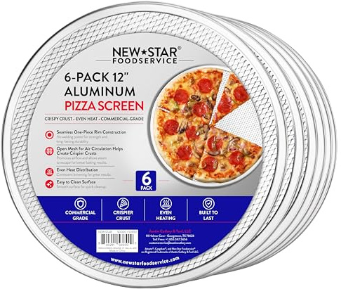 New Star Foodservice Restaurant-Grade Seamless Aluminum Pizza Baking Screen, 12 Inch, Pack of 6