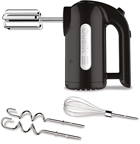 Dualit Handrührer - Schwarz, 400W, 4 Stufen, Einziehbares Kabel - Rührgerät Küche Ideal zum Backen mit Rührbesen, Knethaken & Schneebesen Aufsatz - Teig Mixer für Kuchen, Brot, Eischnee