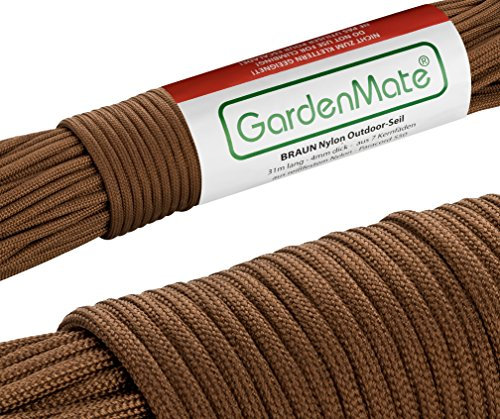 GardenMate Paracord 550 Corda di Nylon per Uso Esterno – Disponibile in DIVERSI COLORI – Lunghezza 31 m Spessore 4 mm – Corda Kernmantel Composta da 7 Fili di Nylon Resistente agli Strappi
