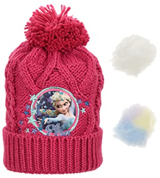 Disney Frozen barn stickad mössa med utbytbara pom poms, rosa