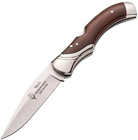 Muela Navaja GL-10COA hoja de acero ACX-380 de 9,5 cm y empuñadura de cocobolo con alpaca para Caza, Pesca, Supervivencia y Bushcraft Realizado en Ciudad Real + Portabotellas de regalo