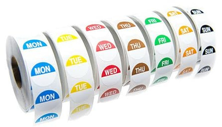 We Can Source It Ltd - Day Dot Food Label Dispenser with 7 Rolls of 1000 – 20mm Removable Safety Labels for Food Rotation – EHO Approved & Freezer Safe, Removable Adhesive
