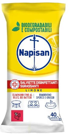 Napisan Salviette Disinfettanti Sgrassanti, Limone, Confezione da 40