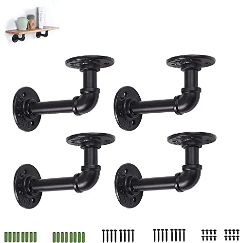 HOMGEN 4pcs Rohr Regalhalterungen Industrial Regal Vintage Rustikale schwimmende Regale für Bücherregal Wandregal Zuhause schwarz (15 x 8 cm)