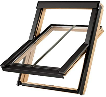 YARDLITE CVX Conservation Roof Window Pine Wood, FSC Certified, Vented Centre-Pivot Loft Attic Skylight. Bundle with Slate, Tile Or Universal Vint Flashing - C4A(55 x 98cm) +Universal Flashing