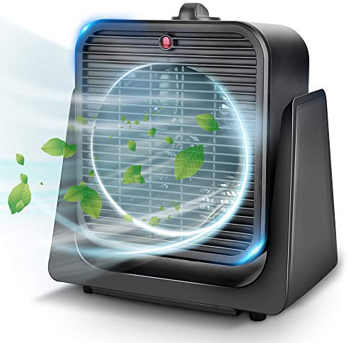 TRUSTECH 2 in 1 Fan and Heater Fan Combo, Portable Cooling Desk Fan, 45° Tilt Air Circulator Fan, 2 Wind Speeds, Tip-Over and Overheat Protection, Space Heater for Indoor Use Home Office, Black