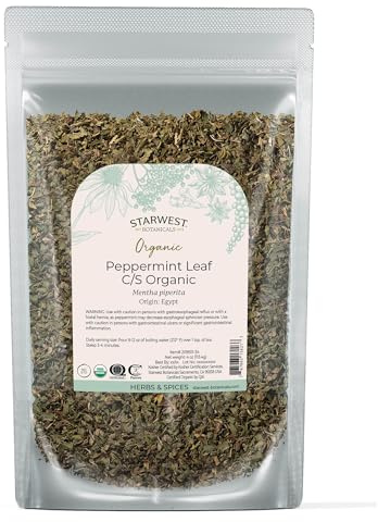 Starwest Botanicals Organic Peppermint Leaves Cut & Sifted - Dried Loose Leaf Herb for Tea, Herbal Blends, Baking, & Cooking, Caffeine Free, Sourced from Egypt, Certified Kosher, Non-GMO - 4 oz Pouch