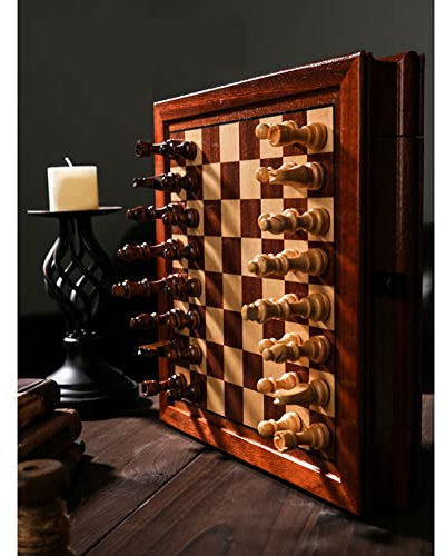 Schachbrett Holz Hochwertig 40x40cm, Nicht Faltbares Schachspiel Magnetisch mit 2 Schubladen zur Aufbewahrung von 34 Schachfiguren, Schachspiel Holz Hochwertig für Kinder Erwachsene,41x41x8cm