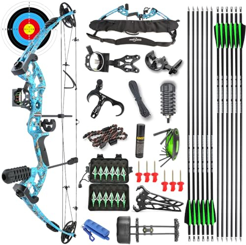 AMEYXGS Bogenschießen Compound Bogen Set 30-55lbs Einstellbarer Sportbogen Jagdbogen mit Carbonpfeil 310FPS Erwachsene Bogen Outdoor Schießen Training üben Rechtshand