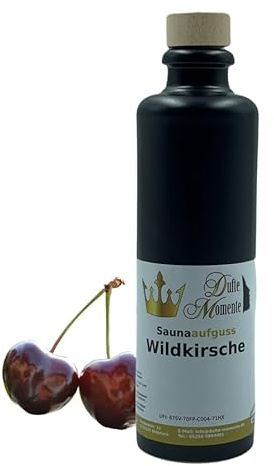 Dufte Momente | Saunaduft Wildkirsche 200ml in schwarzer Steinzeugflasche mit Korkmündung | vegan, ohne Tierversuche | schöne Geschenkidee