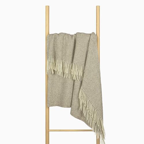 Manta de Lana 140x200 cm, 100% Pura de Nueva Zelanda, Plaid de Lana Suave para Cama y Sofá, Colcha como Cubrecama para Sofás, Elegante Cubrecama con Flecos – Nostra Zelandia Wool Manta Grande
