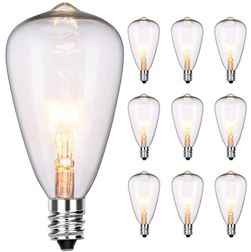 Abeja 10 Pack ST38 Edison Replacement Bulbs, 7W Clear Glass Bulbs, E12 Base, String Light Replacement Bulbs for Outside Patio Garden Wedding Decor, Warm White