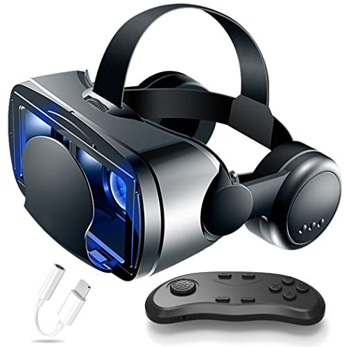 JYMYGS Gafas de Realidad Virtual, 3D VR Gafas con Controlador Bluetooth para Juegos Visión Panorámico VR Glasses para iPhone 13 Pro Max/13 Pro/13/12/11, para Samsung Galaxy S21, Huawei, Xiaomi