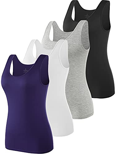 Ymmchy Tank Tops für Damen Unterhemd Stretch Workout Tops 4-er Pack