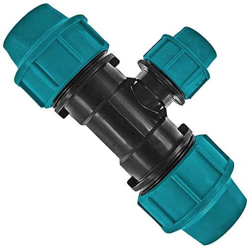 MegaHaustechnik PP Fitting Klemmverbinder T-Stück Reduzierung für 32 x 20 x 32mm PE Rohr Außendurchmesser Trinkwasser PN16 Verschraubung blau