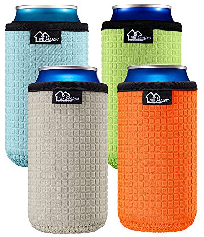 WK IEASON 16oz Standard Can Sleeves Insulators Neoprene Standard Can Covers Coolers Holder Non-slip Neoprene Can Coolie Beer Bottle Sleeves 4PC Pack(16OZ,Green/Orange/Grey/Light Blue)