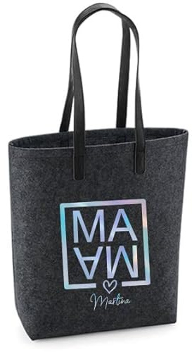 minimutz Filztasche Damen-Shopper mit Motivdruck MAMA | Bedruckt und Personalisiert mit Namen | Einkaufs-Tasche Geschenk Muttertag (dunkelgrau)