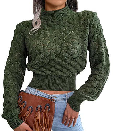 Pull Col Roulé Femme Court Hiver Chic Pullover Pull Crop Top Grosse Maille Ample Jacquard Fin Manche Longue Large Femme Col Roule Pulls Tricoté Sweater Pull Tricot Torsade Personnalisable Femme