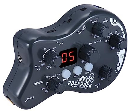 HUIOP PockRock Effektpedal, tragbare Gitarre, Multi-Effektprozessor-Effektpedal, 15 Effekttypen, 40 Trommelrhythmen, Stimmfunktion mit Netzadapter, Multi-Effektpedal