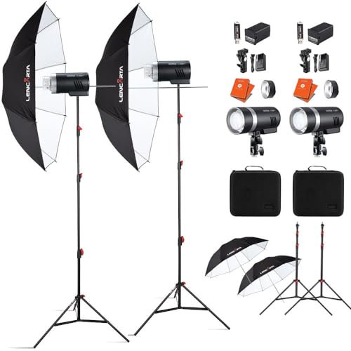 GODOX AD300 Pro Studio Portable Flash 300Ws TTL HSS 1/8000th High Speed Bi-Colour Modelling Lamp 3000K 6500K For Portraits + 12 Month Extended Warranty Card | Reflective Umbrella Lightstand Kit