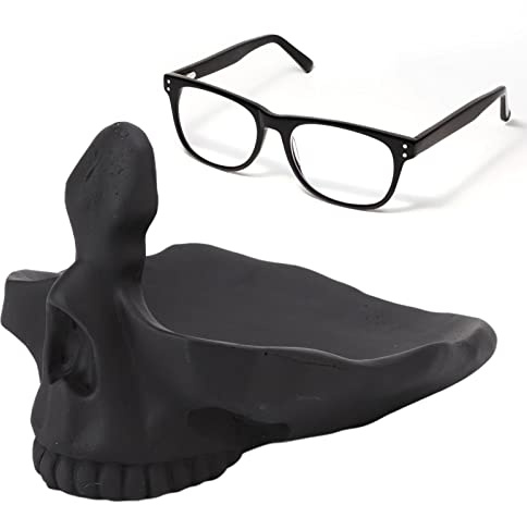 BestAlice Totenkopf-Brillenständer, Brillenhalter, Ständer, Nasenform, Brillenständer, Lustige Tischdekoration, Praktischer Statue-Brillenhalter mit Ablageschale für Zuhause, Schwarz