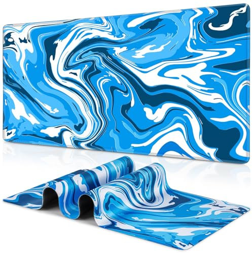 LeKuni Grand Tapis De Souris Gaming XXL - 900 X 400 mm - Gamer Mouse Pad avec Coutures sur Les Bords - sous Main Bureau - Accessoire Bureau, Base en Caoutchouc Antidérapant Surface - Bleu