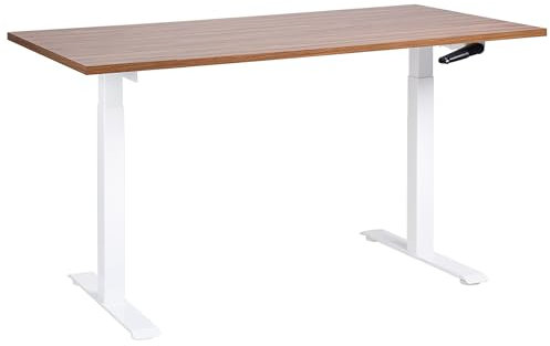 Beliani Höhenverstellbarer Schreibtisch mit Kurbel braun/weiß 160x72 cm DESTINES