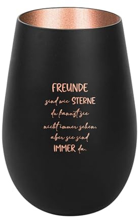 Der-Porzellan-Laden Windlicht mit Gravur Freunde sind wie Sterne, Schwarz | Bronze, Teelichthalter aus Glas mit Spruch, Tischdeko modern