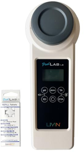 LIVIN' Poollab 1.0 Photometer – Photometer Mit 70 Testtabletten – Elektronischer Pooltester Für Die Professionelle Wasseranalyse Von Privaten Pools Und Spas – Ein Komplettes Pool Wassertest Set
