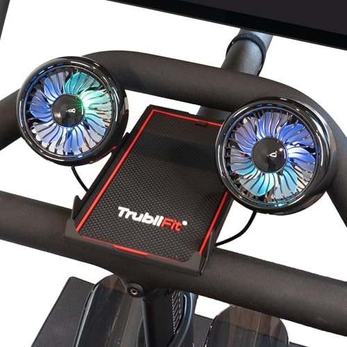 TrubliFit Peloton Bike - Ventola doppia per bicicletta con supporto per telefono, interamente in metallo, non richiede batterie, accessori per Peloton Bike