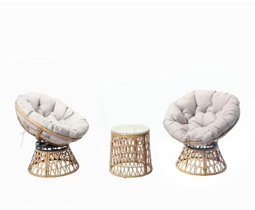 CONCEPTO FÁBRICA | Salon de jardín bajo 2 plazas de resina efecto ratán | Diseño PAPAZAN Beige | Conjunto de relajación 2 sillones + cojines + 1 mesa baja | Confort Optimal | Estructura de acero