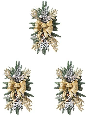 RIYAN 3X Weihnachtsswag, Treppen-Weihnachtsgirlande für Treppen, Tür, Kamin, Weihnachtsdekoration Im Innen- und Außenbereich, Blau