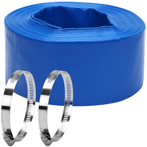 DERPIPE Lay-Flat - Manguera de retrolavado para piscina, manguera de descarga de PVC reforzada de 3 x 50 pies, manguera de drenaje de vinilo resistente a la intemperie para transferencia de agua con 2
