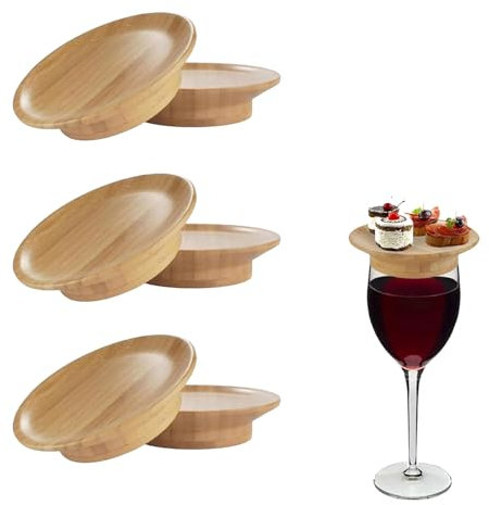 6 Piezas Plato de Charcutería para Copa de Vino, Tapa para Copa de Vino, Tapa de Madera para Copas de Vino, Tapa Plato para Copa de Vino, Tapa de Charcutería de Copa de Vino, para Postres y Frutas
