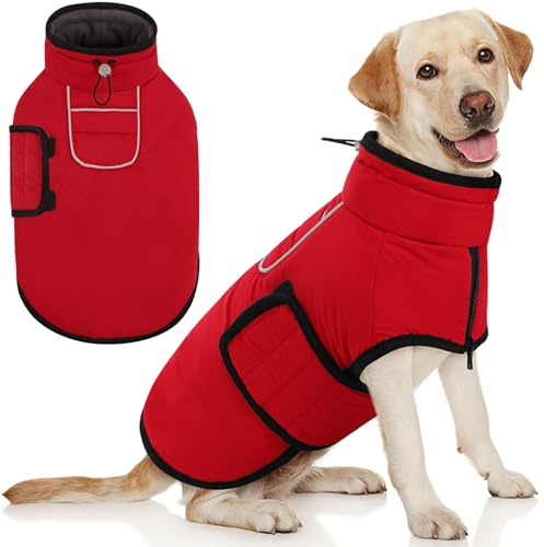 AOFITEE Hundemantel für Mittelgroße Hunde, Warme Hundewinterjacke mit Eingebautem Geschirr, Reflektierender Hundemantel Schneeanzug für den Winter, wasserdichte Hunde-Pufferjacke für Boston Terrier